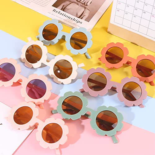 Craftshou 8-Piece Round Flower Sunglasses - Multicolor Flower-Shaped Sunglasses for Kids & Girls4