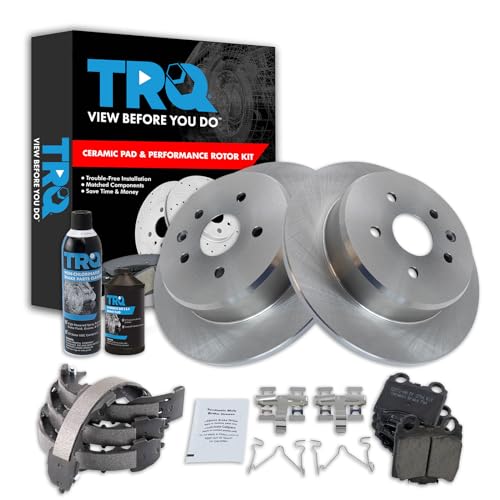 Image of TRQ Rear Brake Pad & Rotor Kit, with Chemical Kit Parking Brake Shoe Set Ceramic Compatible with 1998-2005 Lexus GS300 1998-2000 GS400 2001-2005 GS430 IS300 2002-2010 SC430