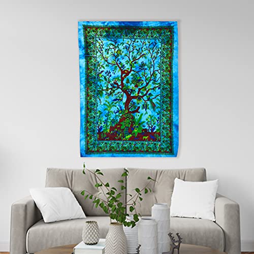 Anjaniya Tree Of Life Nature Forest Tapestry Indian Tapestries Dorm Decor Mandala Tapestry Hippy Wall Art Psychedelic Hippie Wall Hanging Bohemian Decor (Turquoise, 30"X40") #TOP2