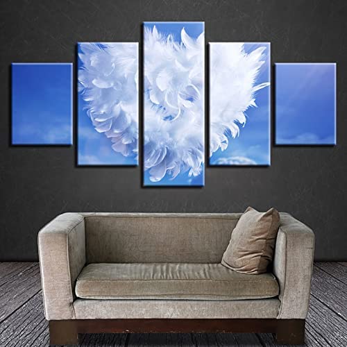 Tableau plume d'amour 5 pièces avec cadre 150x80 cm pour salon