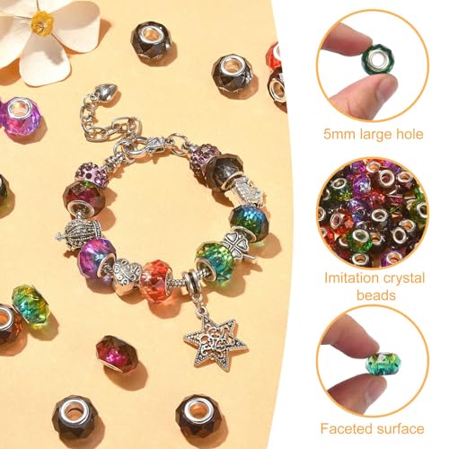 UR URLIFEHALL 100 Pcs Faceted European Large Hole Beads Imitation Crystal Murano Resin Beads for Jewellery Making Art Phone Home Gift Decor - Image 3