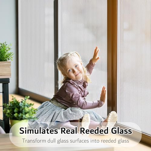 Image of WOO Home Frosted Glass Window Film & Stickers (24 X 150 Inchs) Privacy Window Cover for Home & Office - Easy Apply, UV Protection, Removable Decorative Film (Fluted Film 2 X 12.5 SQFT)