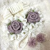 ローズ イヤーマフ 耳あて 編み物 ヘッドドレス フリル バラ ホワイト ピンク