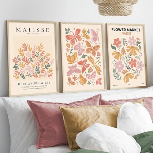 Matisse affiches sur toile 60x80cm de marché aux fleurs et papillons lot de 3 posters sans cadre