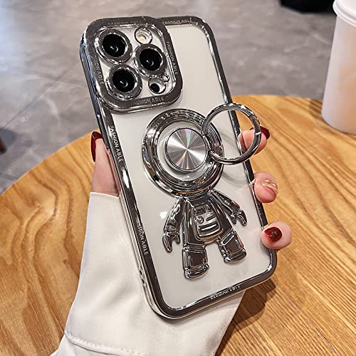 Funda de astronauta transparente ALUKAP de plata para iPhone 11 con soporte de anillo