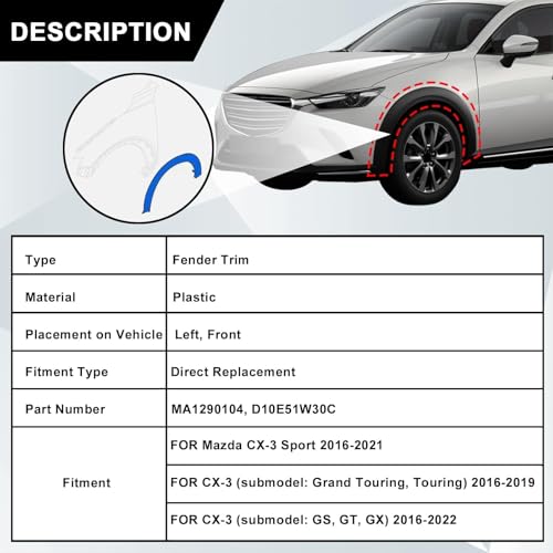 Sekeseauto Mazda CX-3 2016-2022 2.0L l4 Front Left Fender Trim Arch Molding Trim, Black Plastic, MA1290104 D10E51W30C by Sekeseauto - Image 3