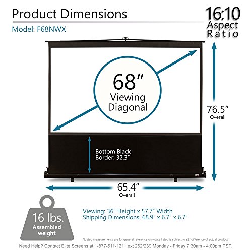 Image of Elite Screens ezCinema Series, 68-INCH 16:10, Manual Pull Up Projector Screen, Movie Home Theater 8K / 4K Ultra HD 3D Ready, 2-Year Warranty, F68NWX