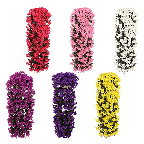 Outfmvch Hanging Artificial Violet Flower Basket Bunch Decoration, Artificial Color Hanging Garland Wisteria Orchid For Wall Fence Decoration #TOP6