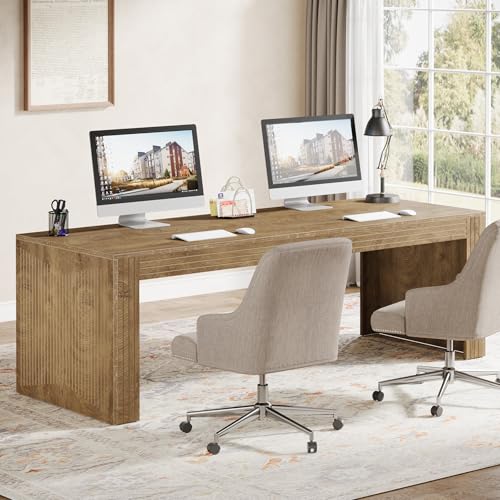 Image of Tribesigns 79-Inch Extra Long Desk, Two Person Double Desk for Home Office, Wooden Long Computer Desk Writing Table for Office, Natural Oak