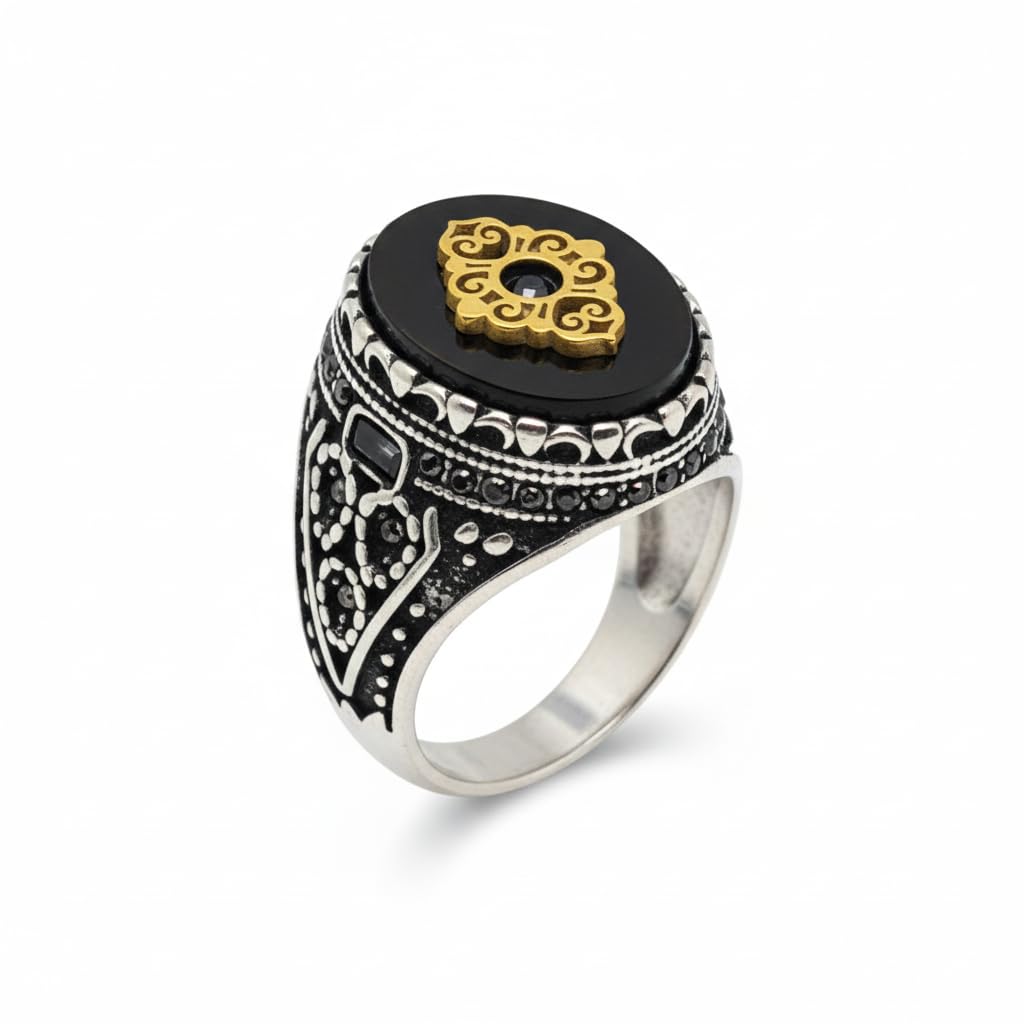 the men thing Royal Series - IMPERIAL GLYPH RING - Pure Stainless Steel Men’s Steel-Gold-Plated Ring – Statement Luxury Jewelry (Size : 17-21-22-26-27)-picture-47
