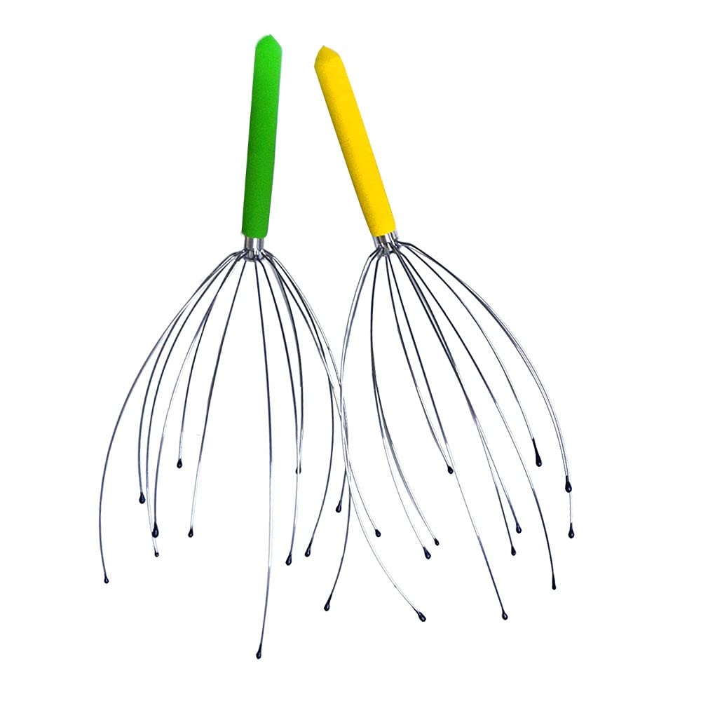 ORiTi 2 Pack Head Scalp Massagers, 12 Fingers Head Massage Hand-held, Head Massager Scalp Scratcher for Deep Relaxation, Stress Relief and Hair Stimulation Plastic handle