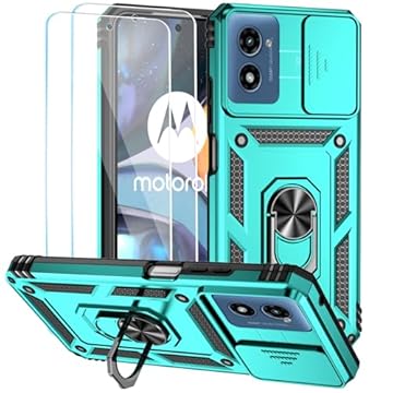 SunRemex Capa para Motorola Moto G Play 2024 com protetor de tela HD, capa de câmera deslizante e suporte de anel giratório, [2 em 1] Capa de telefone resistente à prova de choque para Moto G Play