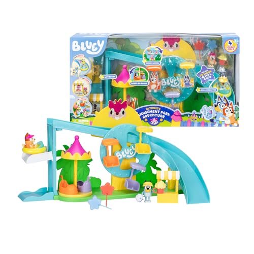 Bluey - Theme Park, parque temático, parque aquático com 2 escorregas e acessórios, inclui figura Bingo, posto de rebuçados e muito mais, Famosa (BLY84000)