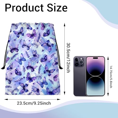 Image of Purple Butterfly Flower Grip Bag Small Drawstring Gymnastics Athlete Bag for Sport Dance Storage
