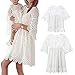 Loalirando Abito Mamma e Figlia Uguale Elegante Cerimonia Vestito in Pizzo Tinta Unita Maniche Lunghe per Madre e Figlia Festa Compleanno S-XL 0-5 Anni (Bianco-Mamma, Small)