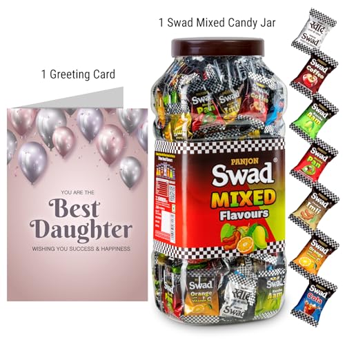 Image of Swad Best Daughter Gift with Card (Swad Mixed Flavours Candy 200 Jar & 1 Greeting card) 2 units