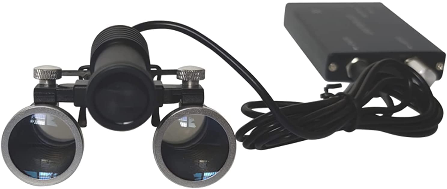 SaryEdge Magnifying Glasses Dental Loupes, Dental Surgical Binocular Loupes 2.5X / 3.5X 420mm Optical Glass Loupe, Clip-on Binocular Magnifier, LED Head Lamp, With Black F,Black-,Black-3.5X
