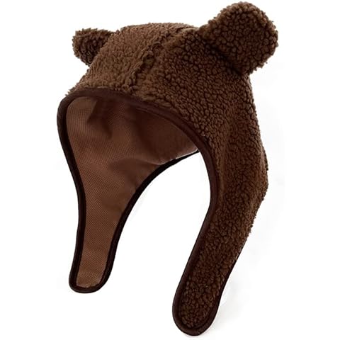 Pooyikoi Cute Little Bear Safety Helmet Polar Fleece Magnetic Buckle Y2K Men's and Women's Ear-Protection Lei Feng hat (Brown,one Size,One Size) Cover