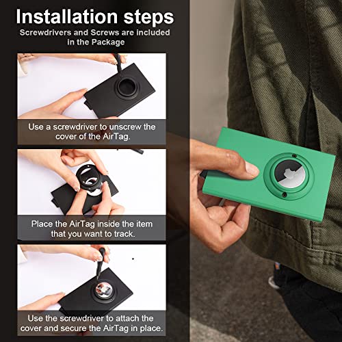 AirTag Card Holder Wallet with AirTag Holder, Pop Up Wallet RFID Blocking Slim Metal Bank Credit Card Case Holds 5 Cards (Black)4