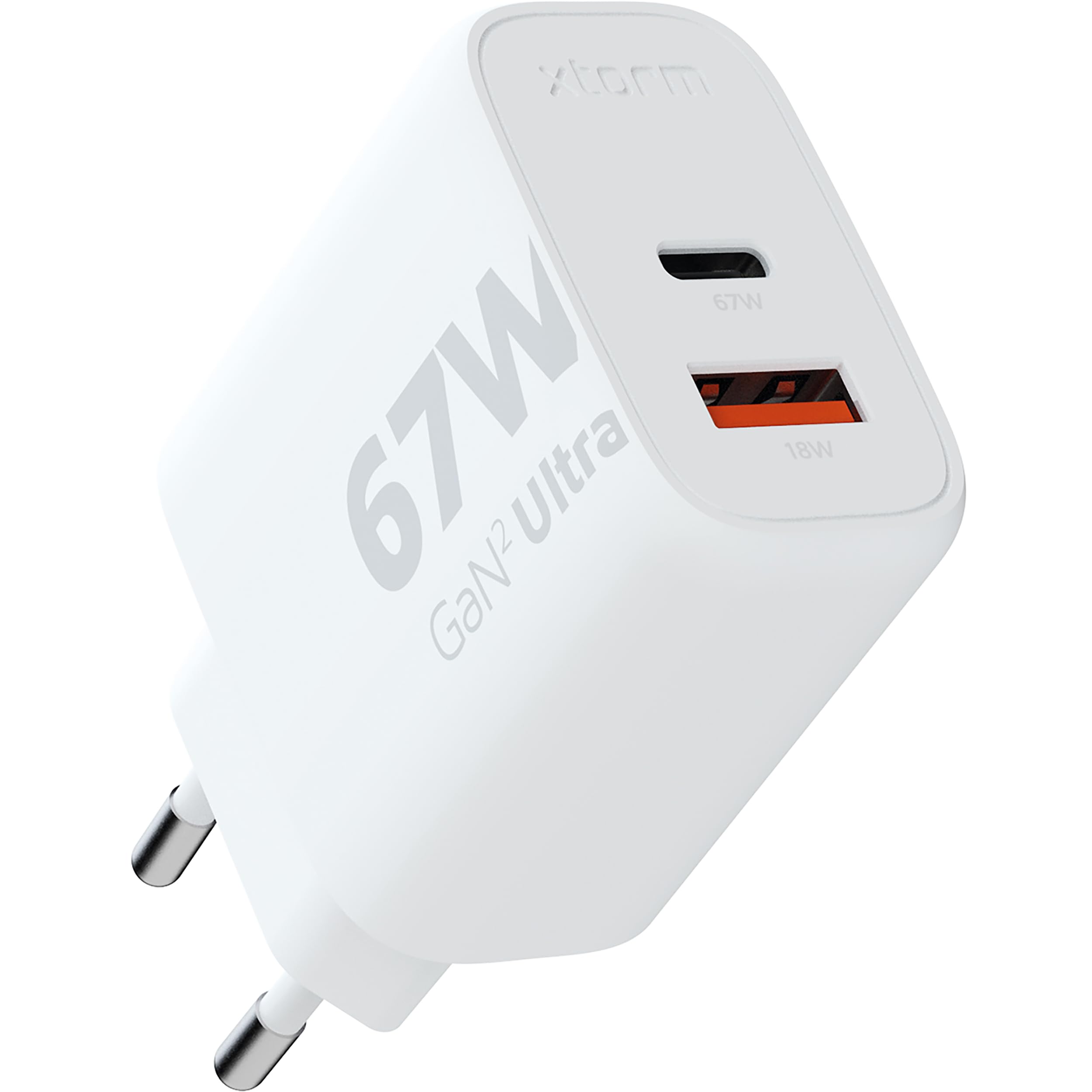 Xtorm 67 W GaN2 Ultra Power Adapter, technologia GaN, USB-C i USB-A, Power Delivery, GRS plastik z recyklingu - biały