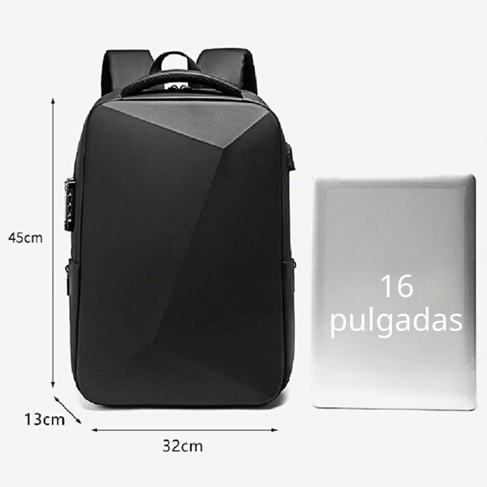 XINYASEE - Mochila para ordenador portátil, mochila de viaje impermeable, mochila de negocios de EVA, mochila de escuela antirrobo unisex con puerto de carga USB, Negro , Moyen
