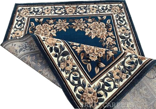 Image of Soft Thick Geometric Acrylic Washable Anti Skid Carpet. for Living Room Bedroom. Hall Size 9 x 12 feet (150X210 Cm) Blue D8