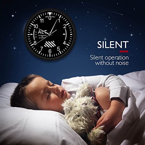 Timethink Classic Altimeter Black Aluminum Frame Wall Clock, Modern Altimeter Instrument Style Wall Clock, Pilot Air Plane Altitude Measurement Watch For Home Office School Kitchen Restaurant Decor #TOP2