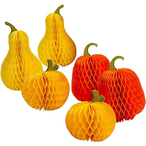 Pumpkin & Gourd Honeycomb Centerpieces – 6 Pieces