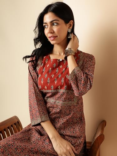Image of Vbuyz Women's Floral Printed Straight Cotton Special wear Kurtas for Women | Cotton Kurtas for Women | A-Line Kurtas Kurtis | Designer Kurta | Kurtas for Women | Printed Kurtas