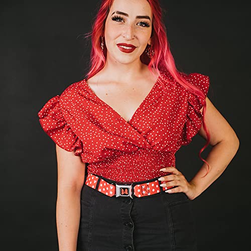 Buckle-Down Belt Seatbelt Buckle Minnie Mouse Polka Dot Mini Silhouette Red White Mens Womens Kids Adjustable3