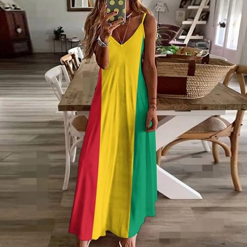 Robe sans manches imprimé rayures rétro jaune style maxi - 3