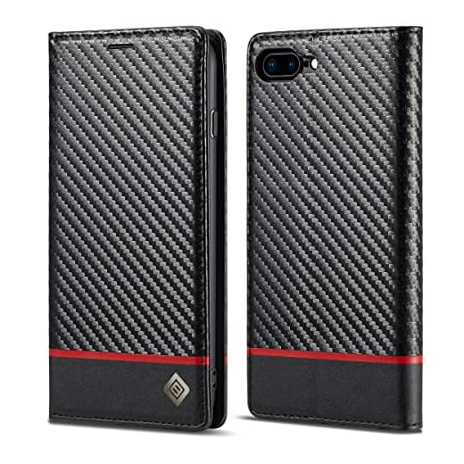 Capa para iPhone 8 Plus, Fibra Carbon Capa Capinha Carteira 360 para iPhone 7 Plus Couro Sintético (iPhone 7 Plus/iPhone 8 Plus)