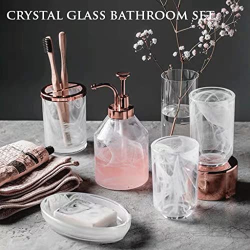 5 Piece Bathroom Accessory Set,Crystal Glass Bathroom Accessory,Clear Soap Dispenser,Gift for Modern Home Vanity Countertop Decor - Image 3