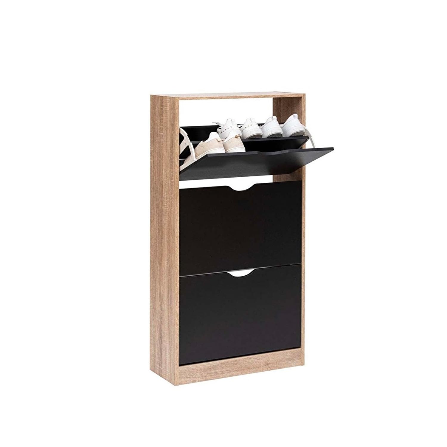 Avilia Szafka na buty oszczędzająca miejsce z 3 szufladami na 18 par, czarna konstrukcja do wejścia i korytarza, 119,5 x 60 x 23,3 cm, kompaktowe rozwiązanie organizacyjne