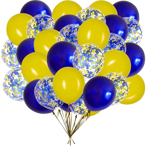 Image of 50Pcs 12inch Navy Blue Yellow Confetti Balloons with Navy Blue Yellow Balloons for Wedding, Birthday, Baby Shower, Halloween,Family Parties Decoration