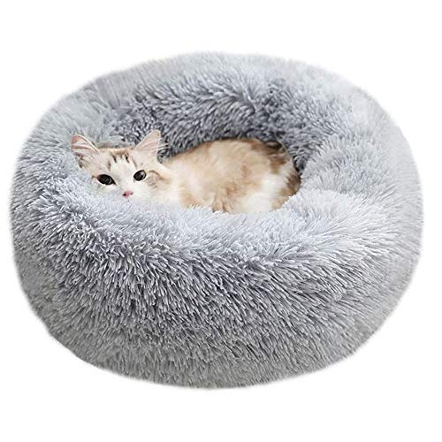 waitata Modern Soft Plush Round Dog Bed Cat Bed Donut Pet Bed for Small Dogs and Cats Self Warming Indoor Sleeping Bed Multiple Sizes (20''/24''/28'') (S?20 in, Light Grey)