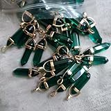 50 Colgantes de Piedra de Columna Hexagonal de Oro de Cristal Verde para Hacer Joyas