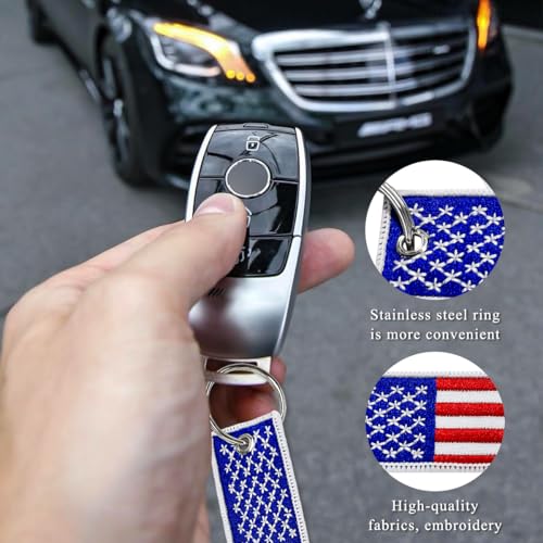 Image of 2 PCS American Flag Key Chain, Flag Key Chain Tag with Key Ring, Embroidered Keys Chain for Car & Motorcycle (1 PCS)