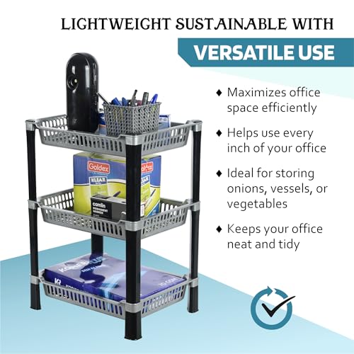 Image of Urbane Home Pack of 4 Multipurpose Racks for Storage | 3-Tier Kids Toy Organizer /Under Wash Basin & Office Storage Cabinet & Shelves | Silver