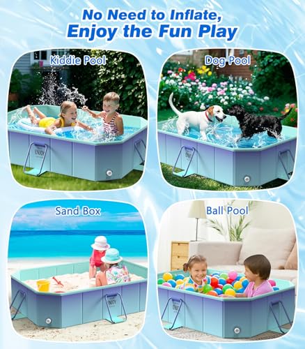 Image of MoKo Foldable Pool, Portable Above Ground Non-Inflatable Swimming Pool for Adults & Kids, Outdoor Portable Kiddie Pools for Garden Backyard Dogs, 59 inch x 45 inch x 17 inch, Glacial Blue