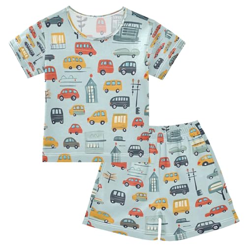 senya Short Sleeve Pajamas Sets Summer Cotton Sleepwear City Yellow Red Car