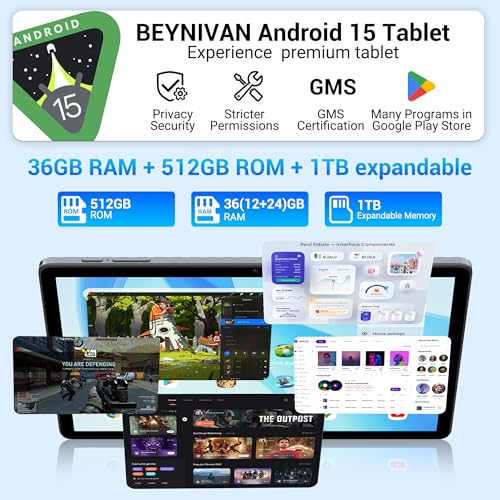 Miniatura 2 de Beynivan Tablet 11 Pulgadas Android 15 Tableta Con Ranura Sim,4g Lte Y 5g Wifi,36gb Ram 512gb Rom 9580mah Y 20w Face Id Gps Bt 5.0 Tüv Usb-C,Tablet Con Teclado