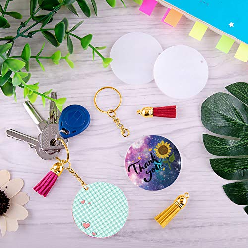 Duufin 120 Pcs Acrylic Keychain Blanks Craft Tassel Set Including 30 Pcs Transparent Keychain Blanks(2 inches) 30 Pcs Key Rings with Chain 30 Pcs Jump Rings and 30 Pcs Keychain Tassels - Thumbnail 2