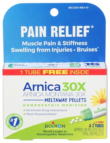 Boiron Arnica Montana 30X Homeopathic Medicine for Relief from Muscle Pain Muscle Stiffness Swelling from Injury and Discoloration from Bruises - 3 Count (240 Pellets)