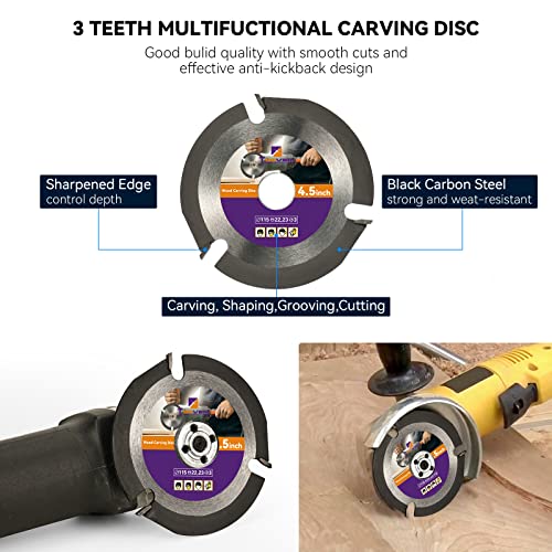 Toovem Angle Grinder Carving Disc Kit 5 Pcs Including 4 Wood Shaping Grinding Discs And 1 Speedcutter Wood Carving Disc For 4" Or 4 1/2" Angle Grinder Woodworking Cutting Shaping #TOP3