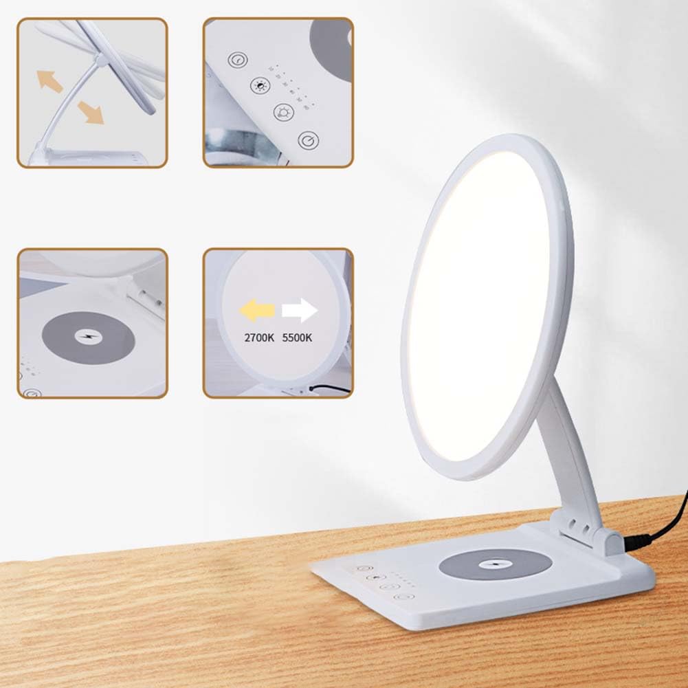 Lampe de Jour 10000 Lux Lux Lampe de Thérapie par la Lumière avec Chargeur sans Fil Eclairage Solaire Rotatif avec 6 Minuteries et Variateur Interrupteur Tactile Eclairage Thérapeutique UV Libre