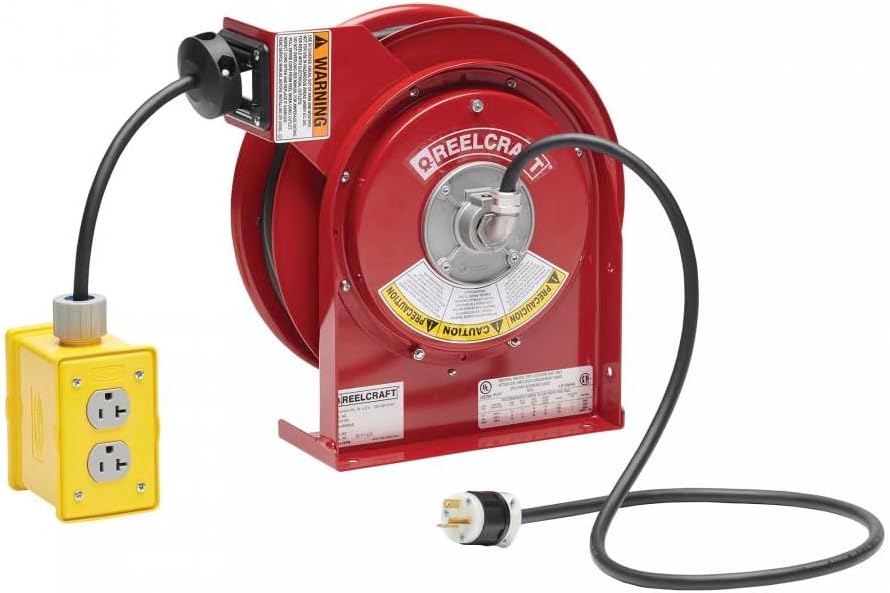 Reelcraft L-4545-123-7QC - 12/3 x 45 ft. 20A, Quad Box Outlet Twistlock Electric Cord Reel