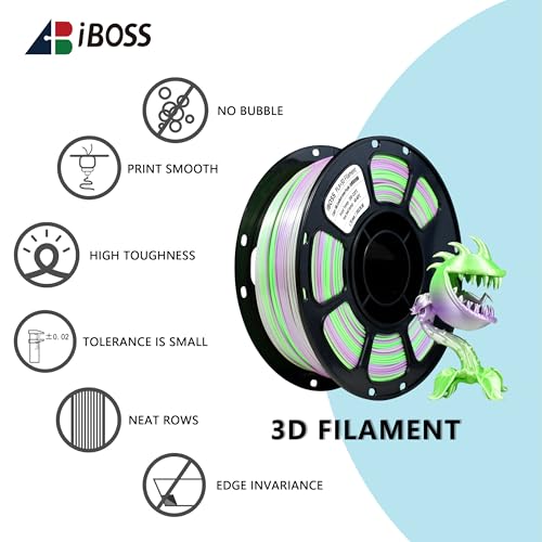 Image of iBOSS Silk PLA+ Gradient 3D Printing Filament, 1KG Spool 1.75mm Silk Shiny Green Purple Gradient Printer Filament 2.2lb Brighter New Version, Neatly Wound 3D Printing Filament Compatible