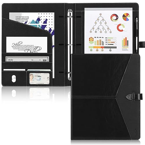 Toplive Padfolio 3 Ring Binder Organizer Business Portfolio Folder for Women, A4/ Letter Size PU Leather Professional Portfolio Padfolio for Interview Conference Presentation, Black by Toplive - Used condition - US$19.76