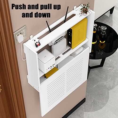 Ablagegestelle Schwebendes Regal, WLAN-Router-Aufbewahrungsboxen, Wandbehang, Steckerbrett-Aufbewahrungsregal, Holzkiste, Kabel-Stromkabelhalterung (Color : Weiß, Size : 47x11x36cm)